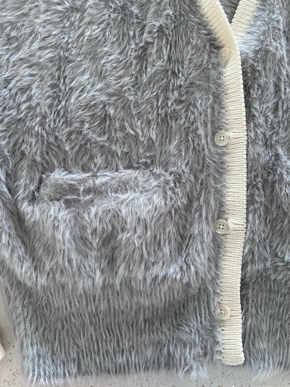 adidas Light Grey Fuzzy V-Neck Cardigan with Cream Trim Asia Exclusive US Large - Picture 10 of 14